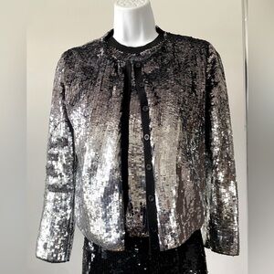Oscar de la Renta Silver Sequin sweater set black label